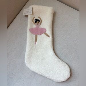 Isaac Mizrahi Holiday Plush White Boucle Ballerina Christmas Stocking